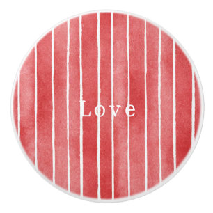 Bouton De Porte En Céramique Rayures Rouges Blanches Amour