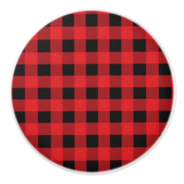 Bouton De Porte En Céramique Red Black Buffalo Checker Plaid Pays Rustique (Devant)