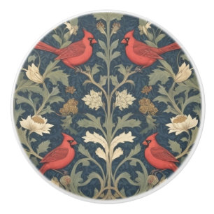 Bouton De Porte En Céramique Red Cardinal Birds style Vintage William Morris