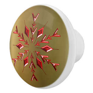 Bouton De Porte En Céramique Red Christmas Stars on Gold