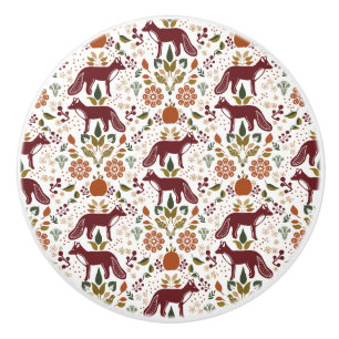 Bouton De Porte En Céramique Red Fox Folk Art Knots Tirer du matériel rustique