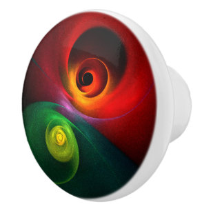 Bouton De Porte En Céramique Red Green Yin Yang Moderne Motif d'art Abstrait #2