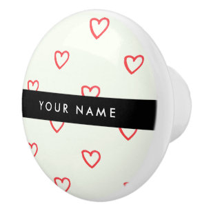 Bouton De Porte En Céramique Red Hearts Motif, Amour, Votre Nom, Personnaliser