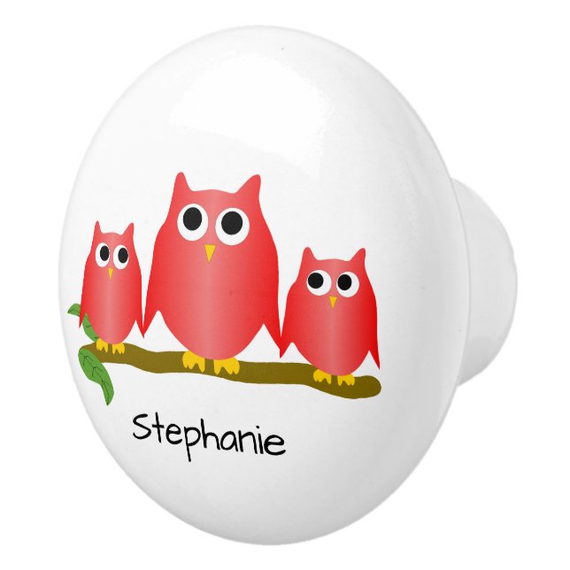 Bouton De Porte En Céramique Red Owl Design Personalised (Droite)