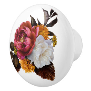 Bouton De Porte En Céramique Red Peony, Bouquet Floral