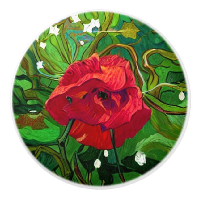 BOUTON DE PORTE EN CÉRAMIQUE RED ROSE  (Devant)