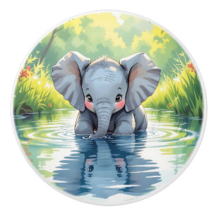Bouton De Porte En Céramique Reflet d'un éléphant bébé mignon 