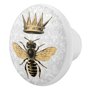 Bouton De Porte En Céramique Regal Gold Queen Bee & Light Blue Filigree