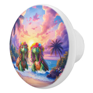 Bouton De Porte En Céramique Reggae Turtles – Des vibes d'île pour toujours. 