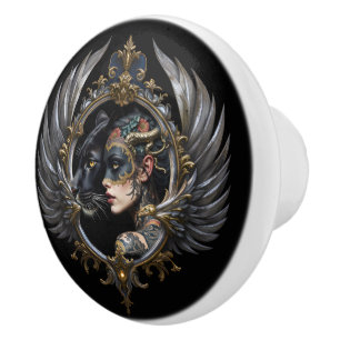 Bouton De Porte En Céramique Reine de l'Ombre – Emblème de l'Esprit Panthère.