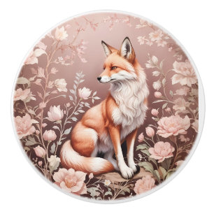 Bouton De Porte En Céramique Renard aux fleurs roses rêveuses
