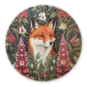 Bouton De Porte En Céramique Renard et Fleurs de Digitale Inspiré de William Mo