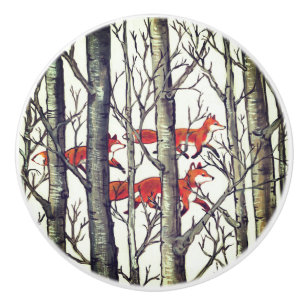 Bouton De Porte En Céramique Renard gris noir renard renards Forêt Woodland Dr