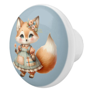 Bouton De Porte En Céramique Renard pastel floral Cottagecore fantaisiste 