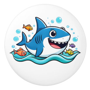 Bouton De Porte En Céramique Requin bleu de dessin animé mignon