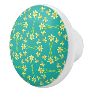 Bouton De Porte En Céramique Ressort Sunshine Daffodiles Aqua Custom Ceramic Kn