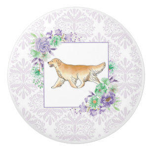 Bouton De Porte En Céramique Retriever doré Violet