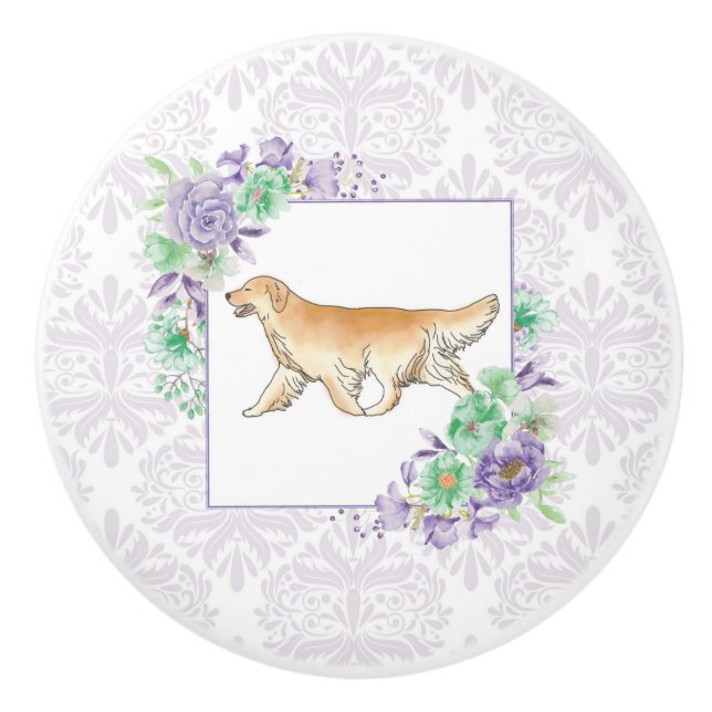 Bouton De Porte En Céramique Retriever doré Violet (Devant)