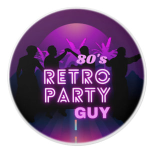 Bouton De Porte En Céramique Retro 80 s Disco Dance Party Neon Purple Funky