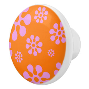 Bouton De Porte En Céramique Rétro bouton en céramique rose et orange de moti