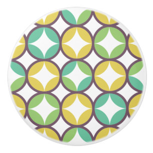 Bouton De Porte En Céramique Retro Diamond dans Circle Pattern Blue Green Gold
