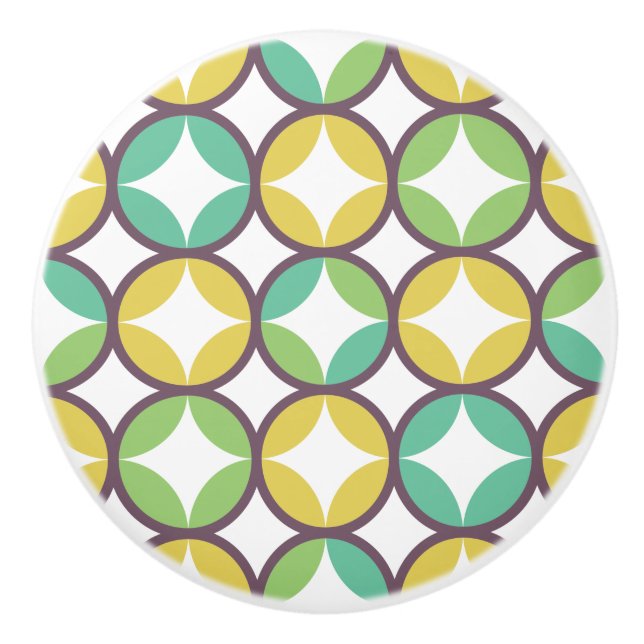 Bouton De Porte En Céramique Retro Diamond dans Circle Pattern Blue Green Gold (Devant)