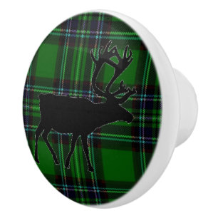 Bouton De Porte En Céramique Retro Elk cerf vert noir plaid