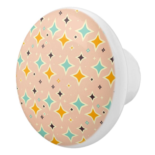 Bouton De Porte En Céramique Retro geometric pattern with teal, orange, black (Droite)