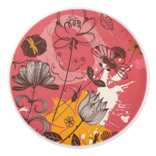 Bouton De Porte En Céramique Rétro motif floral 4