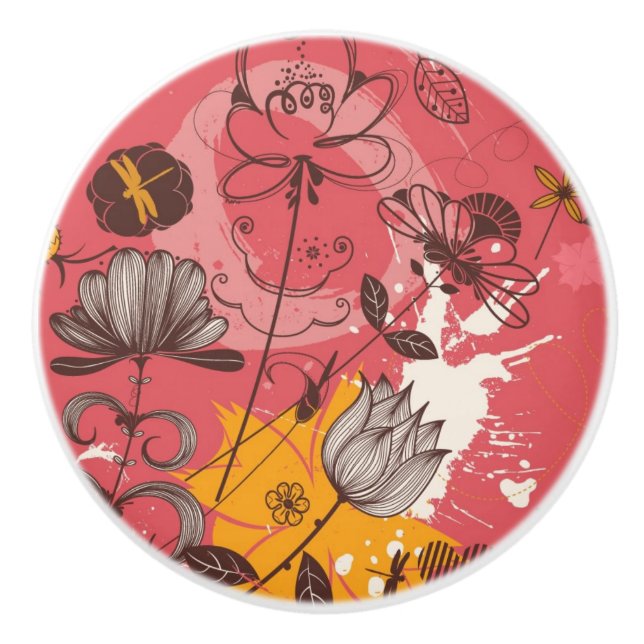 Bouton De Porte En Céramique Rétro motif floral 4 (Devant)