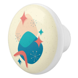 Bouton De Porte En Céramique Retro Moyen Siècle moderne de l'ère atomique Abstr