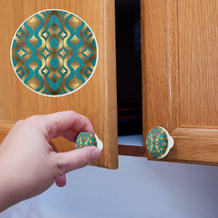 Bouton De Porte En Céramique Rétro Or et Turquoise