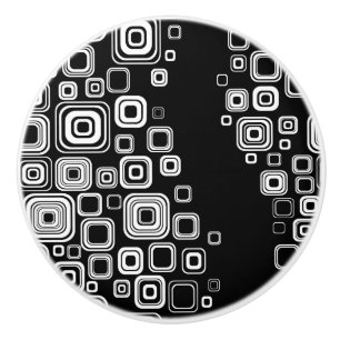 Bouton De Porte En Céramique Rétros carrés noirs et blancs