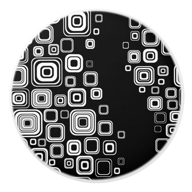 Bouton De Porte En Céramique Rétros carrés noirs et blancs (Devant)