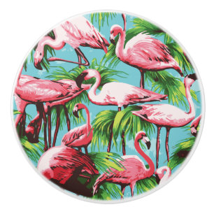 Bouton De Porte En Céramique Rétros Flamants roses roses frais