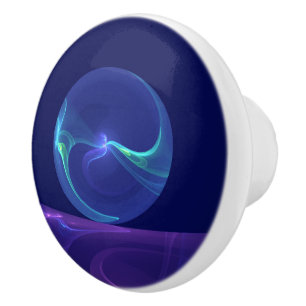 Bouton De Porte En Céramique Rêve Abstrait Violet Bleu Lumineux Art Fractal