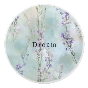 Bouton De Porte En Céramique Rêve Floral Crème Lavande Violet Bleu