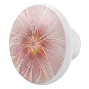 Bouton De Porte En Céramique Rêve floral rose tendre, art fractal abstrait de f