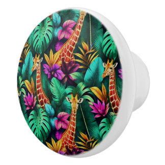 Bouton De Porte En Céramique Rêves de girafe de jungle motif de surface transpa