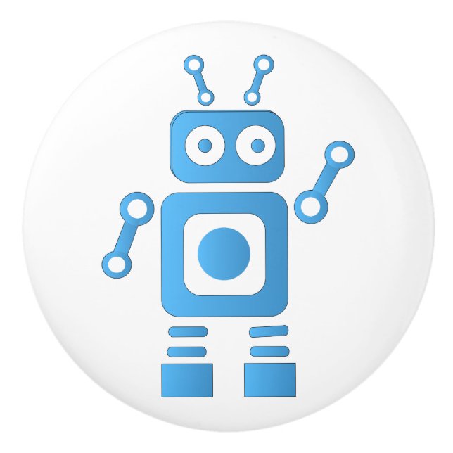 Bouton De Porte En Céramique Robot rétro bleu (Devant)
