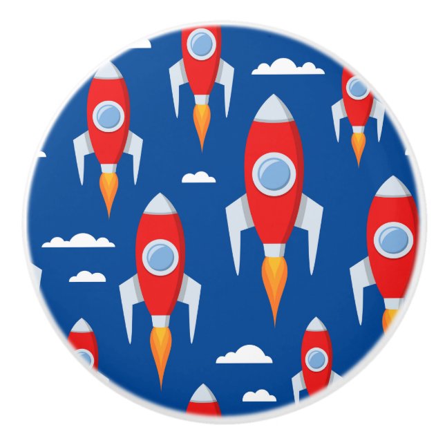 Bouton De Porte En Céramique Rocket Ships Boys Room (Devant)
