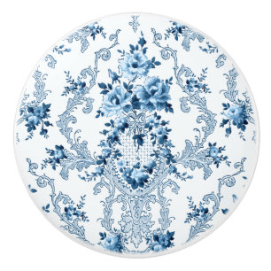 Bouton De Porte En Céramique Rococo Floral à l'élégance bleue et blanche