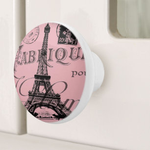 Bouton De Porte En Céramique romantique rose vintage paris tour eiffel