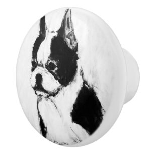 Bouton De Porte En Céramique Ron Hevener Boston Terrier Dog