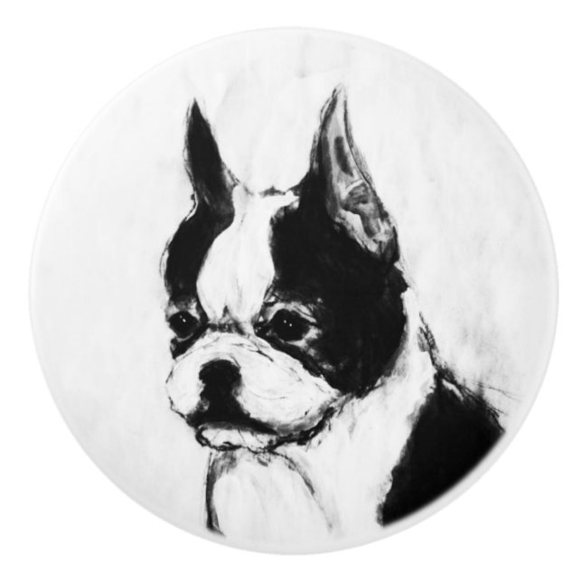 Bouton De Porte En Céramique Ron Hevener Touch de la classe Boston Terrier (Devant)