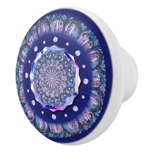 Bouton De Porte En Céramique rosace bleue