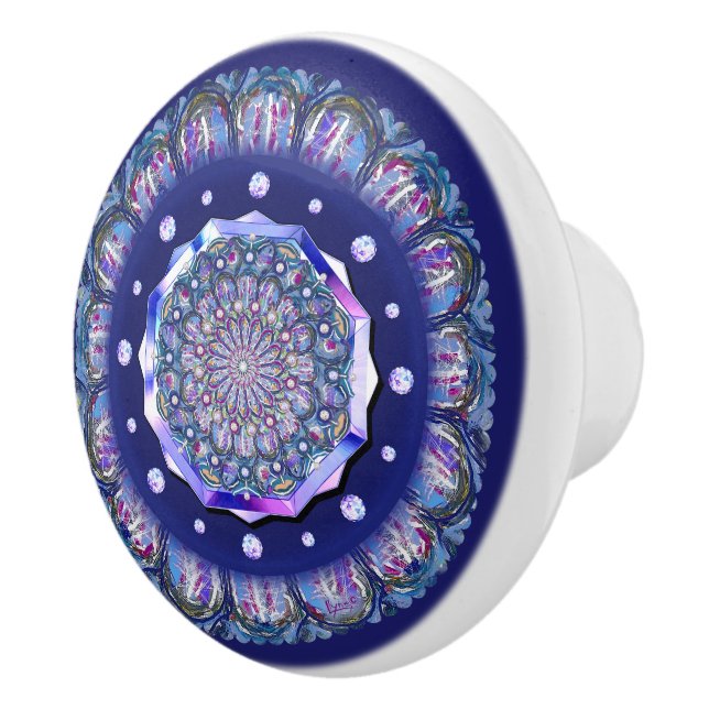 Bouton De Porte En Céramique rosace bleue (Droite)
