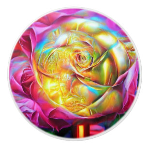 Bouton De Porte En Céramique Rose arc-en-ciel psychédélique
