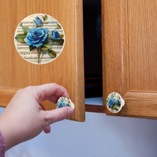 Bouton De Porte En Céramique Rose Bleu et Partition de Musique