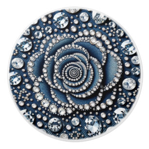 Bouton De Porte En Céramique Rose diamant & Denim Glam Bling